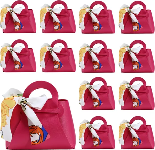 Miniatura 10 de LPEIEB Paquete de 12 Bolsas de Regalo Tipo Candy Bag de Cuero con Cinta, Bolsas de Regalo de Boda de PU con Asa de Cinta, Cajas de Favor de Fiesta