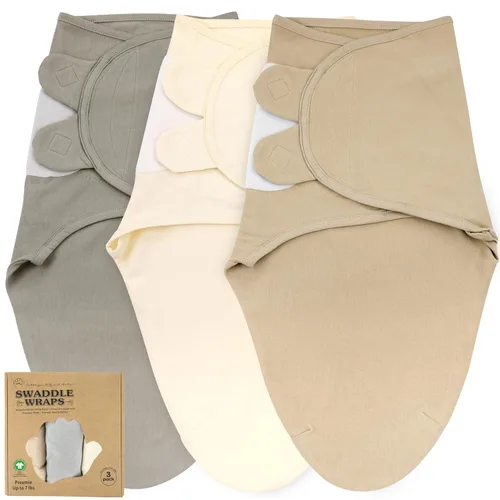 Miniatura 29 de Mantas para envolver para recién nacidos – Juego de 3 mantas para bebé de 0-3 meses – Saco de dormir ajustable – Envuelto suave de algodón orgánico