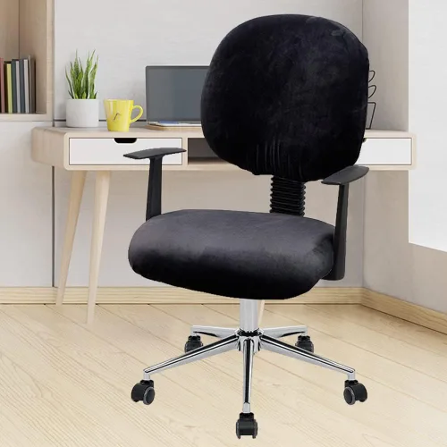 Miniatura 2 de ITFRO Funda negra para silla de oficina, de terciopelo, elástica, 2 piezas, funda para silla de escritorio de computadora, funda giratoria universal