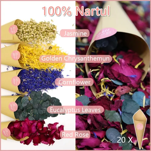 Miniatura 3 de Mezcla de pétalos de rosas secas y hojas de eucalipto de 2 cuartos de galón, más de 20 tazas de confeti biodegradable natural, que contiene