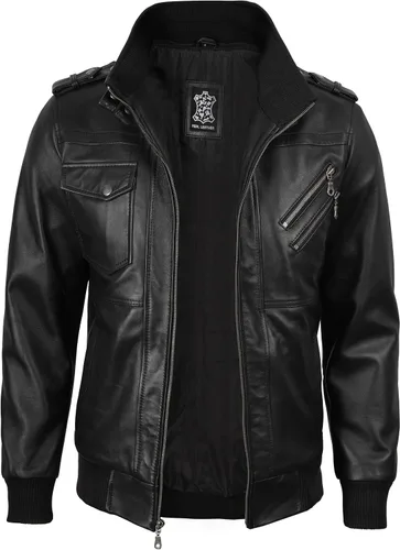 Miniatura 2 de Blingsoul Chaqueta de cuero para hombre Chaquetas de cuero negras con capucha desmontable para hombres