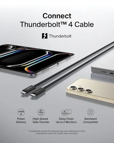 Miniatura 2 de Belkin Cable Thunderbolt 4 (6.6 ft, cable de alimentación de 6.6 pies), cable USB-C a USB-C con entrega de energía de 100 W, compatible con USB 4