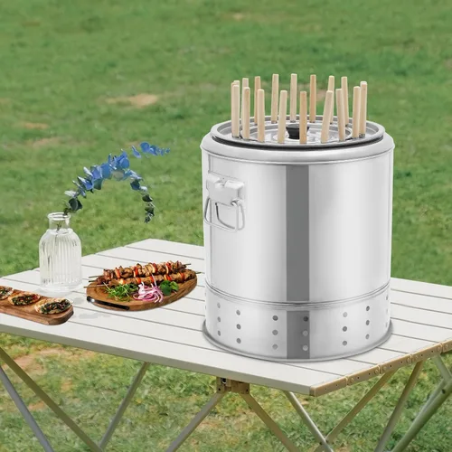 Miniatura 4 de Parrilla de carbón portátil, parrilla de acero inoxidable con accesorios para parrilla, cocina envolvente de 360° para colgar kebabs, ideal
