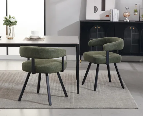 Miniatura 6 de Shunzhi Juego de 2 sillas de comedor modernas de cuero verde tapizadas, cómodas sillas de cocina, sillas auxiliares sin brazos con respaldo abierto