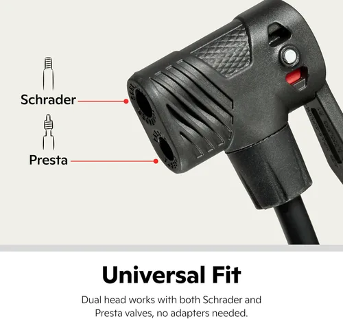 Miniatura 5 de Schwinn Serie Air Center o bomba de piso básica, para una gama de bicicletas, 100, 120 o 160 PSI, mango de agarre suave, cabezal doble para válvulas