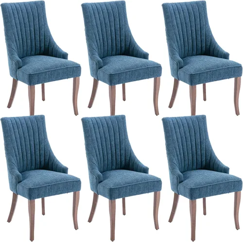 Miniatura 11 de Juego de 2 sillas de lino para cocina y comedor, sillas de comedor con canal, tela cómoda, sillas tapizadas para comedor con patas de madera maciza