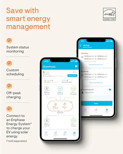 Miniatura 3 de Cargador EV inteligente de 64 amperios - Enphase IQ 80, cableado fijo, potencia de 15.4kW, 240V, conectado por Wi-Fi, certificado de seguridad
