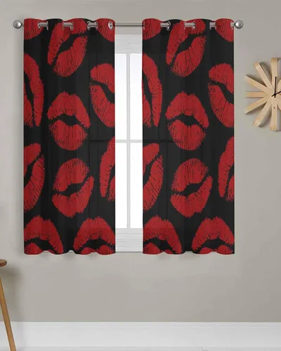 Miniatura 2 de Cortinas transparentes de 52 x 72 pulgadas de largo, con labios rojos y fondo negro, cortinas semitransparentes de gasa con ojales, para sala