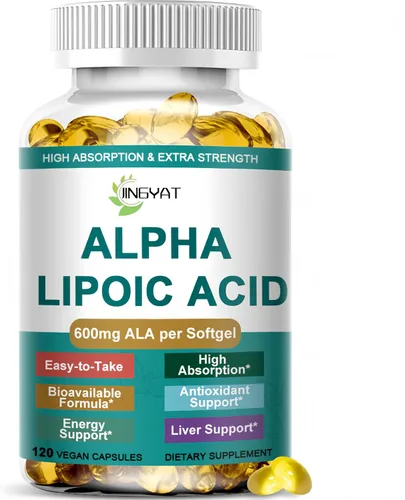 Ácido alfa lipoico 600 mg – Suplemento de alta absorción ALA antioxidante para nervios, energía, metabolismo y desintoxicación hepática – Cápsulas