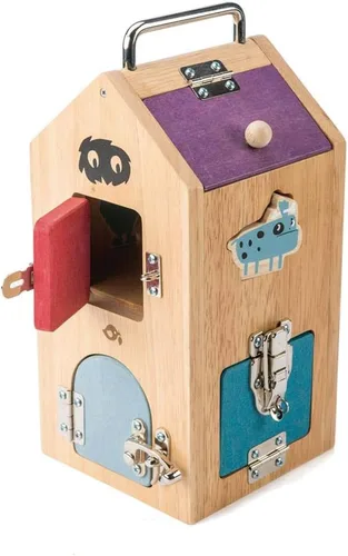 Miniatura 4 de Tender Leaf Toys Caja de bloqueo de madera Monster - 8 puertas diferentes con varios mecanismos de bloqueo ayuda a desarrollar habilidades