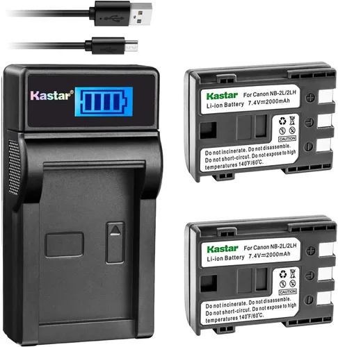 Kastar Batería (X2) y cargador USB delgado LCD para cámaras Canon NB-2L NB-2LH NB-2L12 NB-2L14 NB-2L24 BP-2L5 BP-2LH y Canon EOS Digital Rebel XT Xti