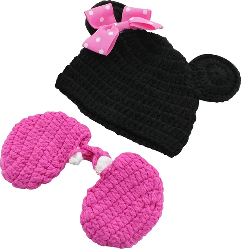 Miniatura 5 de Jastore Fotografía Prop Disfraz de bebé Lindo Crochet Sombrero de punto Gorra Niña Niño Pañal Zapatos Ratón