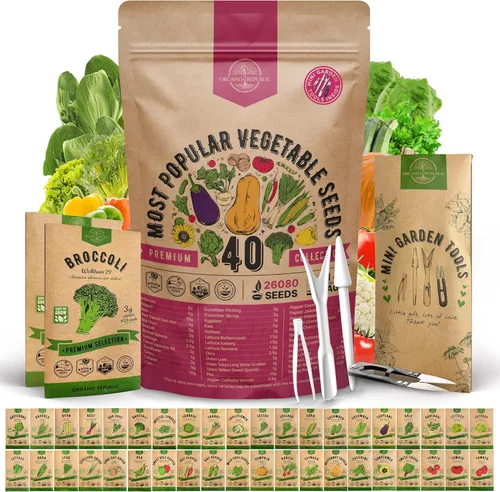 Organo Republic Paquete de variedad de 40 semillas de vegetales – 26000 semillas autóctonas sin OMG para plantar verduras y frutas a granel en