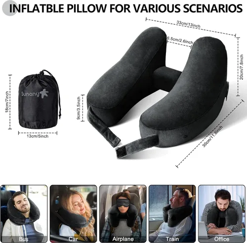 Miniatura 2 de Sunany Almohada cervical de viaje para almohada de avión que soporta cómodamente la cabeza, el cuello y la barbilla, almohada de viaje inflable