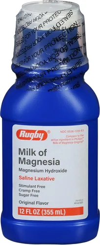 Rugby Milk of Magnesia - Laxante salino de hidróxido de magnesio, estimulante, calambres y sin azúcar, sabor original, 12 onzas líquidas