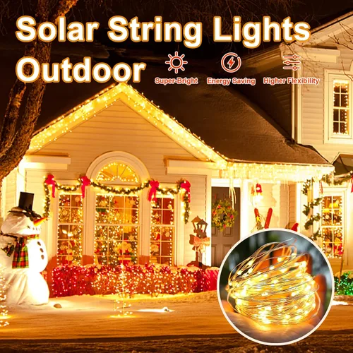 Miniatura 2 de LIGHTOP Guirnalda de luces solares al aire libre, luces de hadas para exteriores, impermeables, de alambre de cobre, paquete de 2, 10.06 m, 100 LED