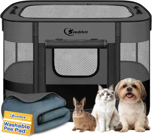 Miniatura 28 de Corralito para perros, gatos y mascotas, corralito portátil para perros en interiores y exteriores, viajes, camping, carpa jaula plegable para Gris