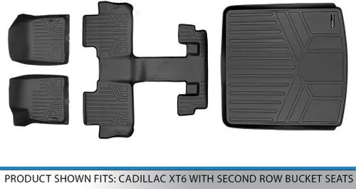Miniatura 6 de SMARTLINER Juego de alfombrillas de 3 filas y forro de carga detrás de la segunda fila, color negro, compatible con Cadillac XT6 2020-2023