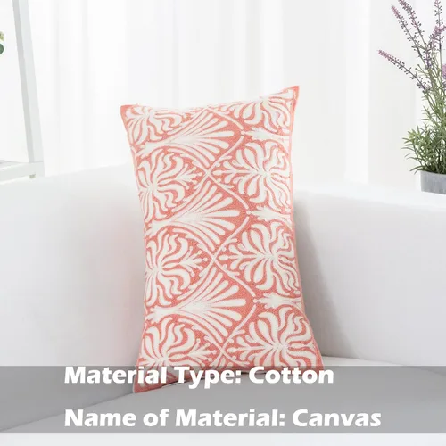Miniatura 3 de HWY 50 Funda de Almohada Lumbar Decorativa Rosa Rectangular de 12x20 Pulgadas (1 Pieza), Funda de Cojín de Algodón Bordado Estilo Granja para Sofá