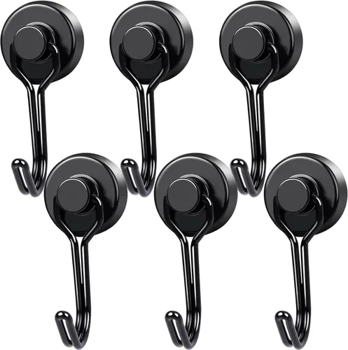 Miniatura 11 de MIKEDE Paquete de 4 ganchos magnéticos, ganchos magnéticos de neodimio resistentes de 40 libras, ganchos giratorios magnéticos negros para colgar
