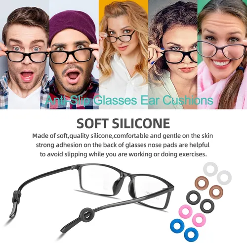 Miniatura 6 de Cojín de oreja para gafas, soporte de vidrio, agarre para las orejas, almohadillas de silicona antideslizantes para anteojos, ganchos para las 12