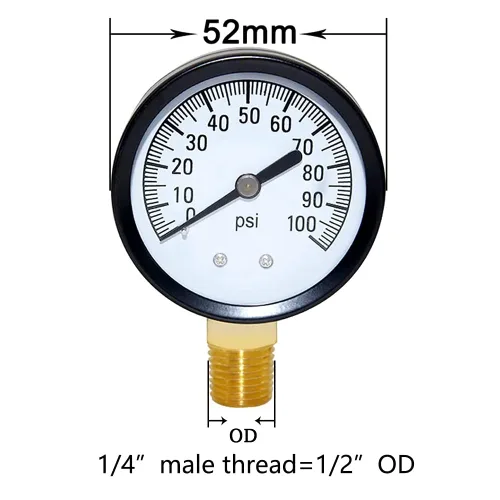 Miniatura 2 de Joywayus Medidor de Presión 0 a 100 PSI de Latón 1/4 Pulgada Hilo Macho NPT Montaje Inferior, Función Múltiple