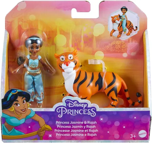 Miniatura 6 de Mattel Disney Princess Jasmine Muñeca pequeña y figura de tigre Rajah con asiento, de Mattel Disney Movie Aladdin