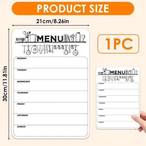 Miniatura 2 de Planificador semanal magnético de comidas para refrigerador, tablero de menú de borrado en seco de 8 x 12 pulgadas, pizarra blanca resistente a