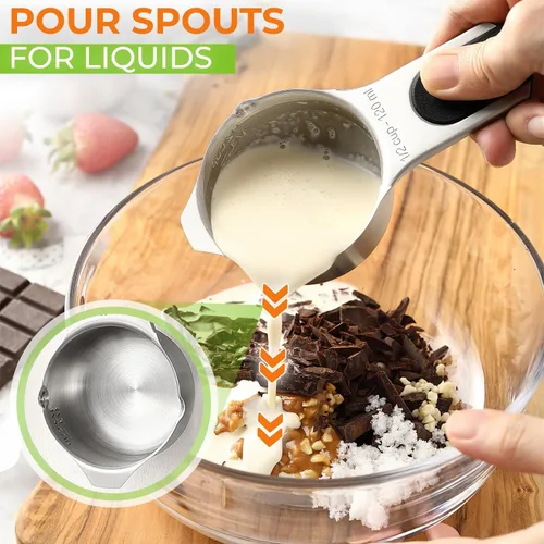Miniatura 7 de Vasos medidores magnéticos de acero inoxidable Spring Chef, patentados, herramientas de cocina con marcas fáciles de leer para medir ingredientes