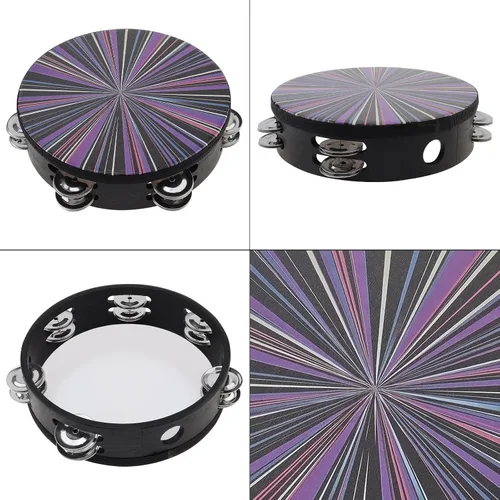 Miniatura 4 de Pandereta de Doble Fila de 8 Pulgadas, Pandereta de Percusión Musical de Mano para Adultos, Iglesia, Fiesta (Morado)