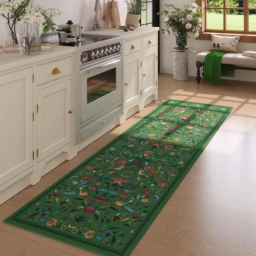 Miniatura 56 de Alfombra de entrada vintage con medallón floral de 2 x 3 pulgadas, lavable a máquina, alfombra de entrada de pelo bajo, suave, pequeña, alfombra