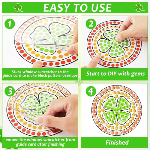 Miniatura 4 de Qyeahkj 6 piezas de manualidades del día de San Patricio, sombrero de trébol, gema de diamante, atrapasoles para niños, pintura de diamantes de San