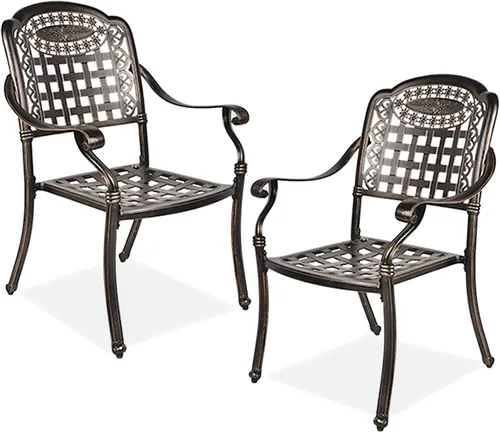 Miniatura 7 de LEISU Silla de comedor de aluminio fundido de 2 piezas, sillas de bistró para el hogar, patio, jardín, terraza (2 sillas de perlas orientales)