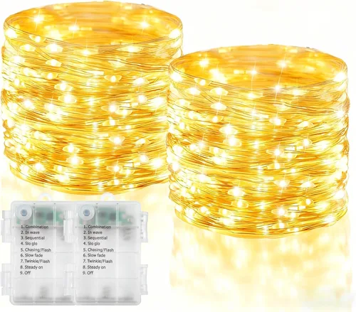 Miniatura 8 de echosari Paquete de 2 Luces de Hadas Rojas a Pilas 200 LED 66 Pies Alambre Plateado Luces de Cadena Estrelladas Temporizador Automático 8 Modos Rojo