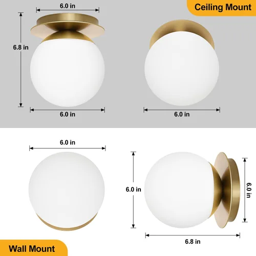 Miniatura 3 de Juego de 2 apliques de pared dorados, apliques de baño modernos con globo de vidrio blanco lechoso, juego de 2 apliques de pared para decoración