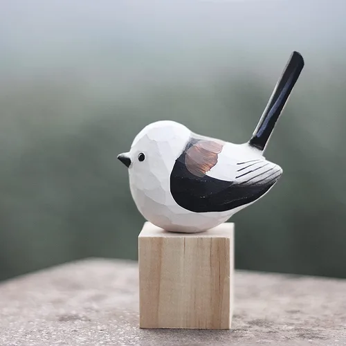 Miniatura 15 de Figura de pájaro de madera Azure Tit, tilo tallado a mano, marrón claro, decoración moderna para el hogar, regalo de pájaro
