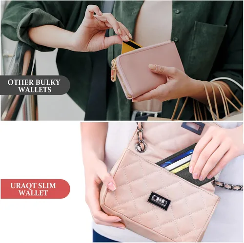 Miniatura 80 de URAQT Cartera para tarjetas de crédito, cartera minimalista de cuero delgado con cremallera, mini protector de tarjeta de crédito, llavero bolsillo