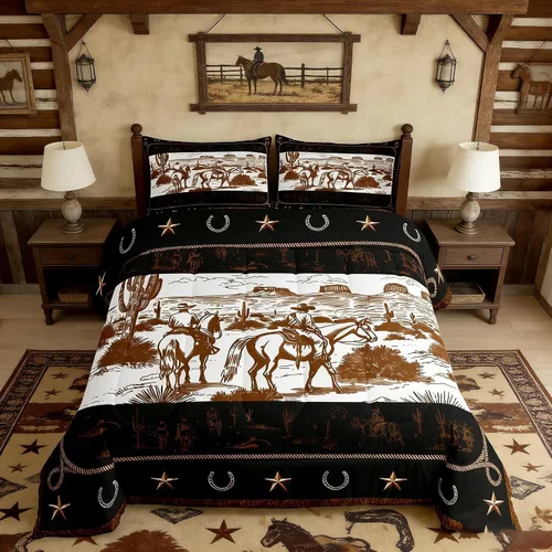 Miniatura 27 de Juego de edredón rústico de oso tamaño completo, juego de ropa de cama de caza de animales salvajes de 3 piezas, edredón de plumón vintage de cabaña