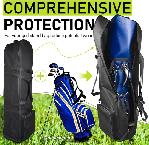 Miniatura 5 de Bolsa de viaje de golf para exteriores, correas de hombro desmontables y ruedas de goma, fundas de viaje plegables suaves para palos de golf, Oxford