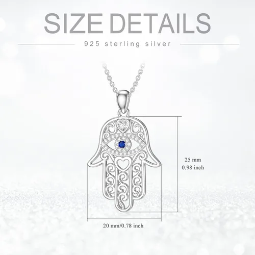Miniatura 4 de Hamsa - Collar con dije de amuleto de mano de Fátima de plata de ley 925, collar con dije de Hamsa contra el mal de ojo, joyería de buena suerte