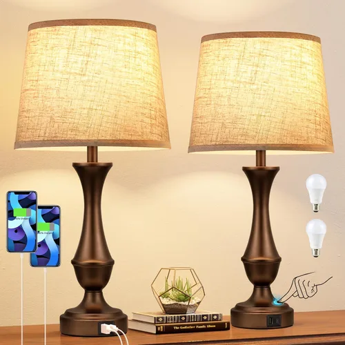 Miniatura 18 de Seealle - Juego de 2 lámparas táctiles mejoradas para mesitas de noche - Lámparas de mesita con USB C+A, regulables de 3 vías para dormitorio, sala