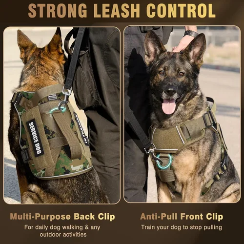 Miniatura 3 de WINSEE - Arnés táctico para perro grande, chaleco MOLLE de servicio para perro resistente con 10 parches para mascotas, chaleco militar de trabajo