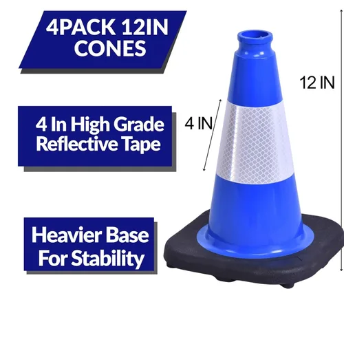 Miniatura 2 de BESEA Paquete de 4 conos de tráfico azules de 12 pulgadas con collar reflectante de 4 pulgadas, conos de seguridad de PVC resistentes con base