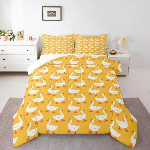 Miniatura 21 de Erosebridal Juego de ropa de cama a cuadros azul para niños, juego de cama individual con diseño de patos amarillos de dibujos animados, juego