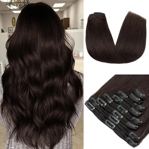 Miniatura 10 de 10 –22 pulgadas doble trama extensiones de cabello 100% humano clip en de trama Grado 7 a calidad Grueso Largo Suave Sedoso recta 8pcs 18 Clips