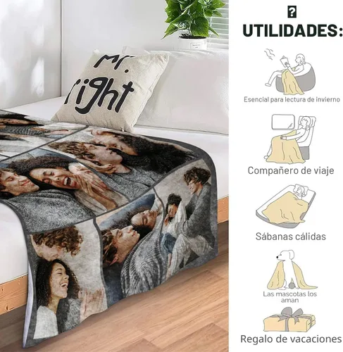 Miniatura 4 de ICELIETE Manta personalizada con texto en imagen, manta de forro polar personalizada con foto para regalos para parejas, mantas personalizadas y 08