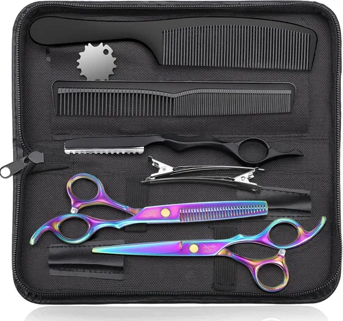 Miniatura 7 de JASON Tijeras profesionales para el cabello – Juego de 10 tijeras de corte de pelo, tijeras para adelgazar el cabello con 30 dientes, tijeras rectas