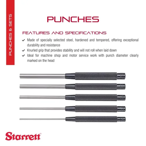 Miniatura 3 de Starrett Juego de punzones de acero con agarre moleteado para un posicionamiento preciso y una sujeción segura, acero endurecido y templado, 8