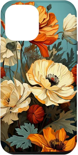 Funda de flores mexicanas para iPhone 12 Pro Max Marigold Flower and Teal Aqua Blue Cyan
