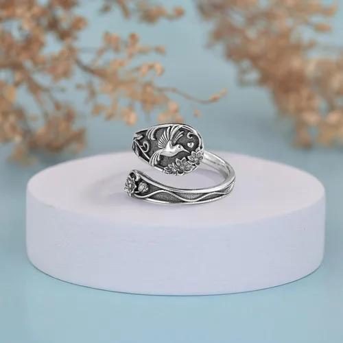 Miniatura 3 de Spoon Ring Sterling Silver Hummingbird Ring Vintage Antique Spoon Rings Adjustable Thumb Rings for Women